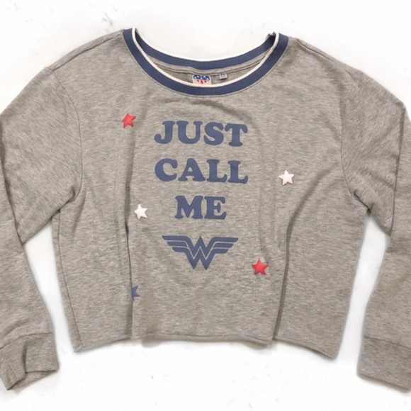 Junk Food Just Call Me Wonder Woman Sweatshirt Heather Gray Size XL - Picture 1 of 8